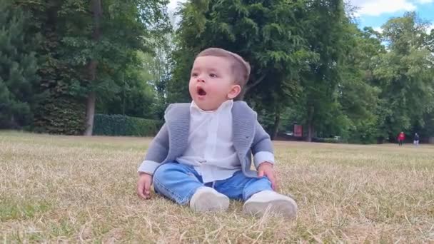 Months Old Cute Baby Enjoying Posing Camera Park Luton England — Vídeo de stock