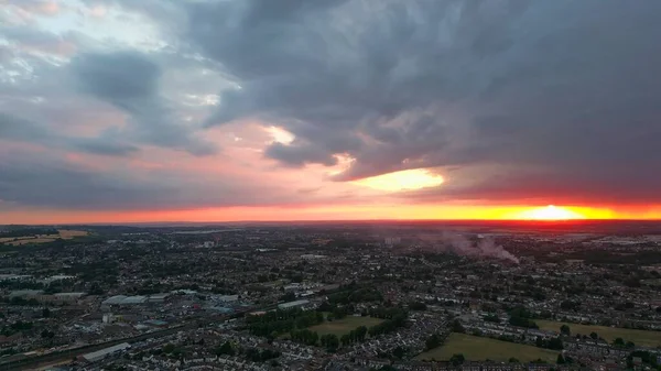 Aerial View Luton Residential Houses Beautiful Sunset Colourful Clouds Sky — 图库照片