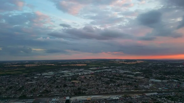 Luton Konutlarının Güzel Günbatımı Ndaki Hava Manzaralı Evleri Luton Şehri — Stok fotoğraf