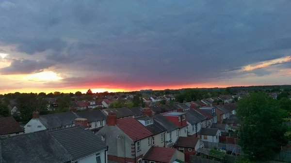 Aerial View Luton Residential Houses Beautiful Sunset Colourful Clouds Sky — Fotografia de Stock