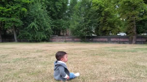 Months Old Cute Baby Enjoying Posing Camera Park Luton England — Vídeo de Stock