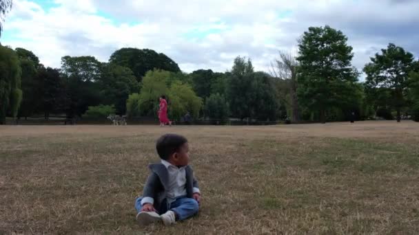 Months Old Cute Baby Enjoying Posing Camera Park Luton England — 图库视频影像