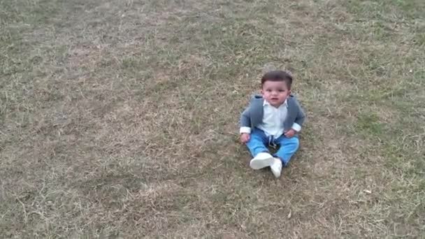 Months Old Cute Baby Enjoying Posing Camera Park Luton England — Vídeo de stock