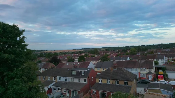 Lucht Uitzicht Luton Woninghuizen Bij Prachtige Zonsondergang Kleurrijke Wolken Lucht — Stockfoto