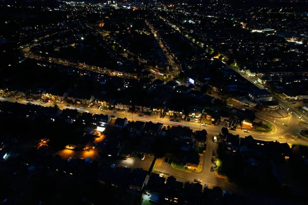Gorgeous Aerial Night View Illuminated Luton Town England Drone High — Fotografia de Stock
