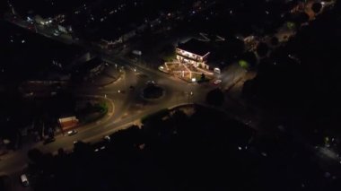 Beautiful Aerial High Angle Drone's Footage of British Town at Night