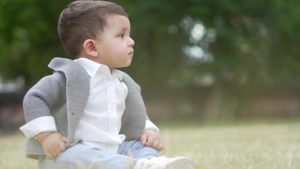 Cute Asian Pakistani Baby Boy Posing Local Park England — стокове відео