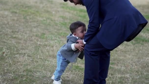 Asian Pakistani Father Holding His Months Old Infant Local Park — Stock video