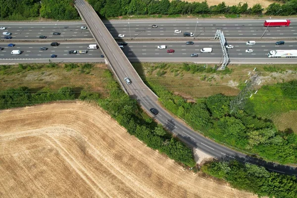 Most Beautiful Aerial View British Motorways Junction Dunstable Luton England — 图库照片