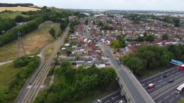 High Angle Aerial View British Roads Traffic Passing Luton City — Stock video