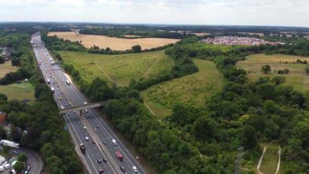 High Angle Aerial View British Roads Traffic Passing Luton City — Stok video