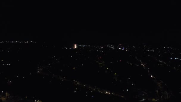 Beautiful Night Aerial Fireworks View British City High Angle Drone — стоковое видео