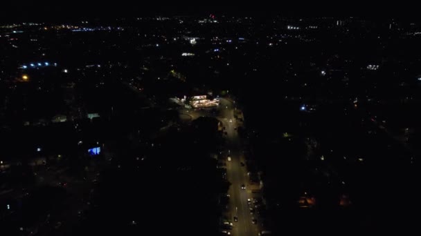 Ночной Вид Воздуха Британский Город Следы Дрона High Angle Над — стоковое видео