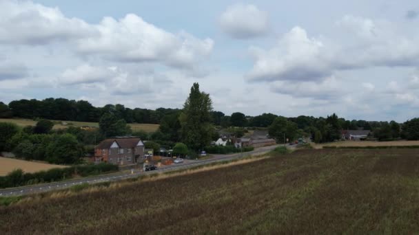 High Angle Beautiful View British Village Roads Countryside England — стокове відео
