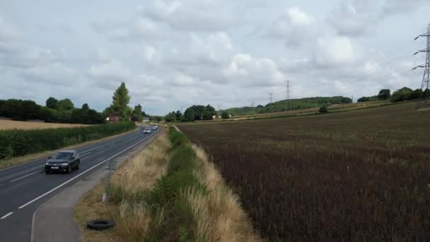 High Angle Beautiful View British Village Roads Countryside England — 비디오