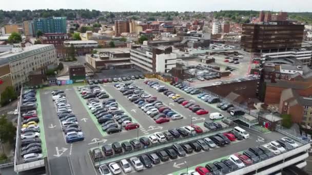 Aerial View High Angle Footage Modern Car Park Building Roof — Stok Video
