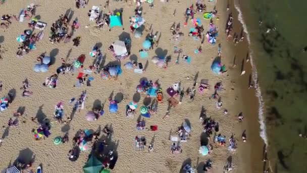 People Enjoying Relaxing Bournemouth Sandy Beach England Beautiful British Sea — Vídeo de stock