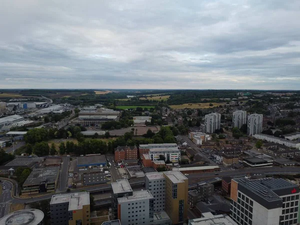 Gorgeous Aerial View Central Luton City England Sunset Time Town — Foto de Stock