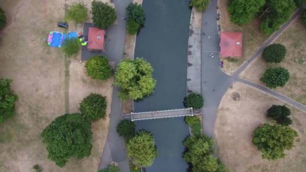 High Angle Aerial Footage Lake Children Playground Local Free Access — Stockvideo