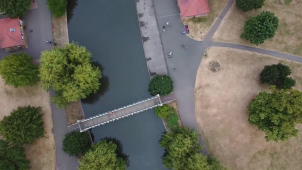 High Angle Aerial Footage Lake Children Playground Local Free Access — 비디오