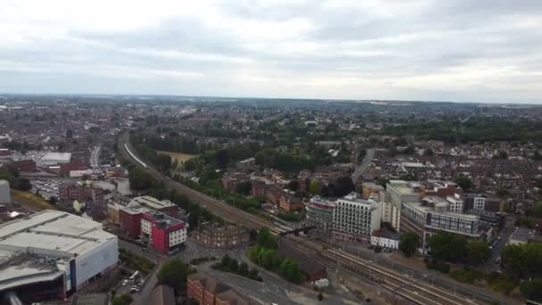 Aerial Footage High Angle View Train Track Central London Luton — Stockvideo