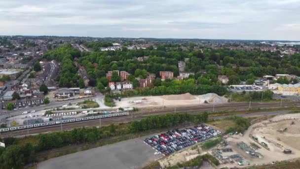 Aerial Footage High Angle View Train Track Central London Luton — Video