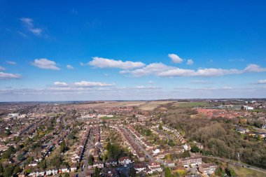 High Angle Drone's View of Luton City Center and Railway Station, Luton England. Luton is town and borough with unitary authority status, in the ceremonial county of Bedfordshire; 