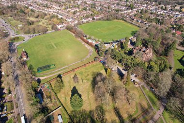 High Angle Drone's View of Luton City Center and Railway Station, Luton England. Luton is town and borough with unitary authority status, in the ceremonial county of Bedfordshire; 