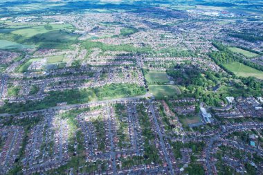 High Angle Drone's View of Luton City Center and Railway Station, Luton England. Luton is town and borough with unitary authority status, in the ceremonial county of Bedfordshire