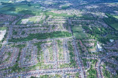 High Angle Drone's View of Luton City Center and Railway Station, Luton England. Luton is town and borough with unitary authority status, in the ceremonial county of Bedfordshire
