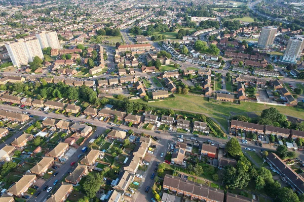 High Angle Drone's View of Luton City Center and Railway Station, Luton England. Luton is town and borough with unitary authority status, in the ceremonial county of Bedfordshire; 