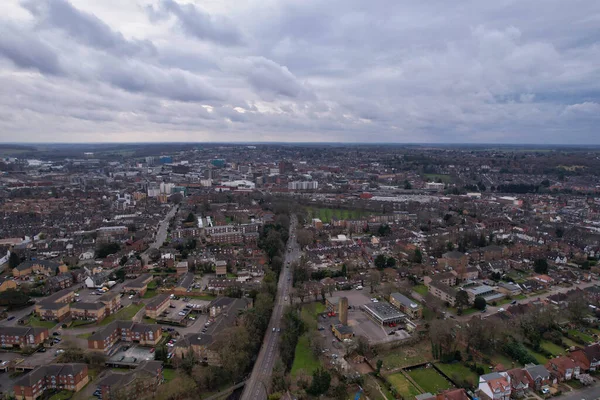 High Angle Drone View Luton City Center Railway Station Luton — стоковое фото