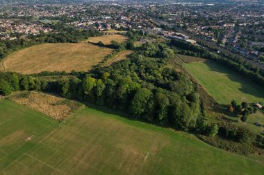 High Angle Drone's View of Luton City Center and Railway Station, Luton England. Luton is town and borough with unitary authority status, in the ceremonial county of Bedfordshire