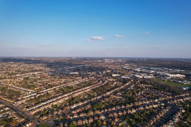 High Angle Drone's View of Luton City Center and Railway Station, Luton England. Luton is town and borough with unitary authority status, in the ceremonial county of Bedfordshire