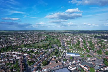 High Angle Drone's View of Luton City Center and Railway Station, Luton England. Luton is town and borough with unitary authority status, in the ceremonial county of Bedfordshire