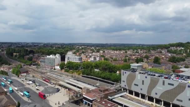 Aerial Footage High Angle View Train Tracks Central Luton Railway — Vídeo de stock