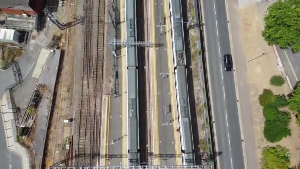 Luchtfoto Hoge Hoek Uitzicht Trein Sporen Centraal Luton Railway Station — Stockvideo