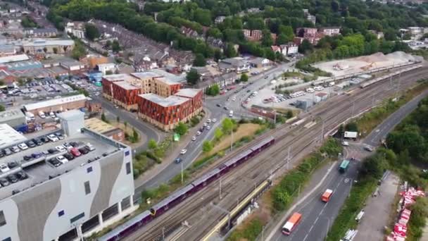 Aerial Footage High Angle View Train Tracks Central Luton Railway — Stok video