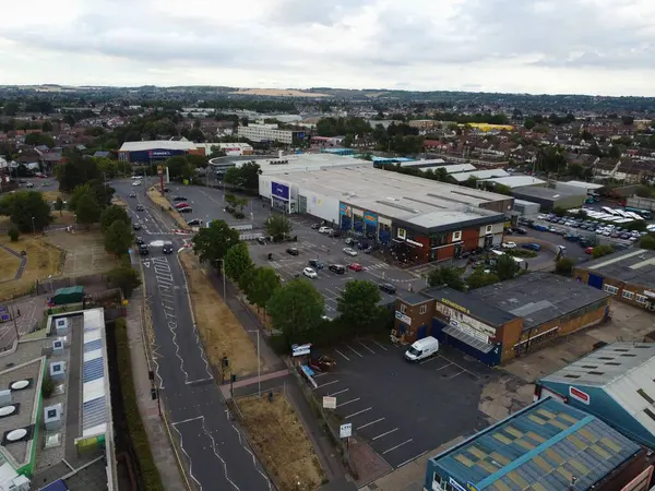 High Angle Aerial Footage Shopping Mall Markets Central Luton City — стокове фото