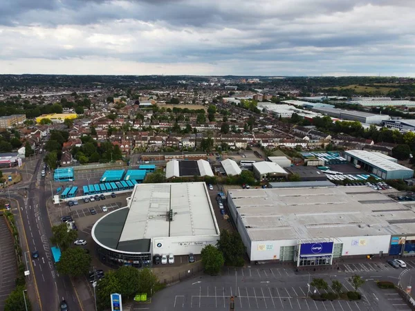 High Angle Aerial Footage Shopping Mall Markets Central Luton City — Zdjęcie stockowe