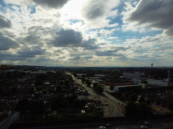 High Angle Aerial View British Roads Traffic Passing Luton City — Photo