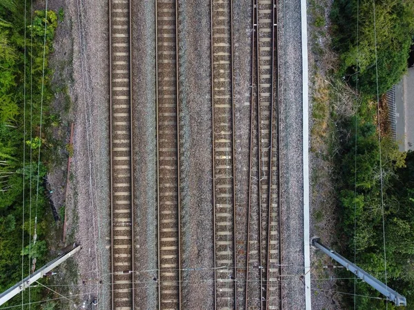 High Angle Aerial Footage Train Tracks Central Luton City Station — Foto Stock