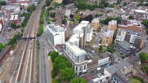 High Angle Aerial Footage View Train Railway Tracks Luton Town — Αρχείο Βίντεο