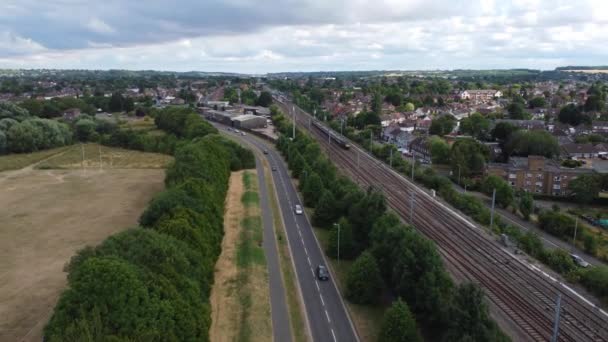 Aerial Footage High Angle Train Tracks Central Luton Railway Station — стокове відео
