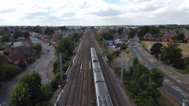 Aerial Footage High Angle Train Tracks Central Luton Railway Station — 图库视频影像