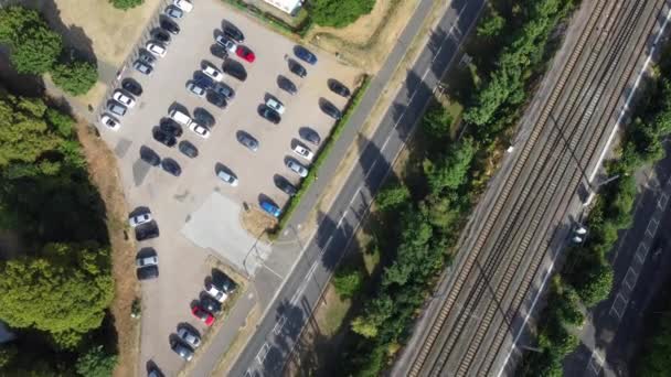 Aerial Footage High Angle Train Tracks Central Luton Railway Station — стоковое видео