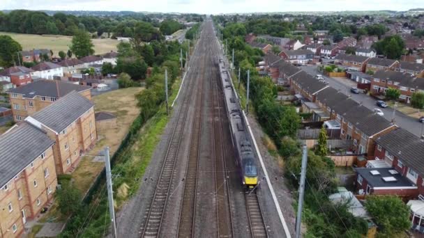 Aerial Footage High Angle Train Tracks Central Luton Railway Station — Video