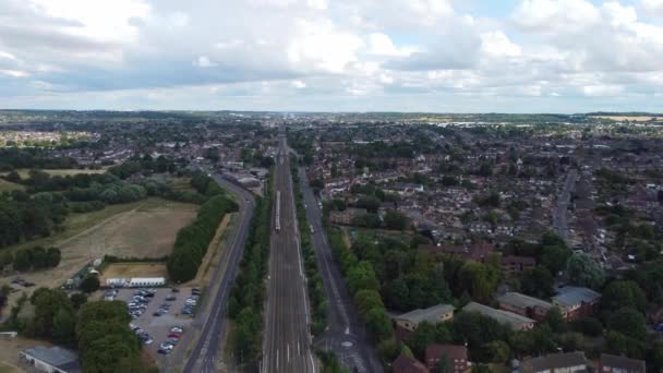 Aerial Footage High Angle Train Tracks Central Luton Railway Station — Video Stock