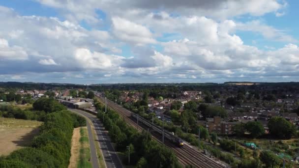 Aerial Footage High Angle View Train Tracks Leagrave Luton City — Stock video