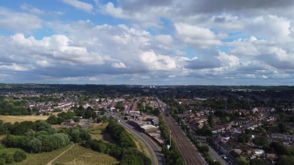 Aerial Footage High Angle View Train Tracks Leagrave Luton City — Vídeo de stock